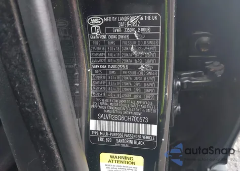 2012 Land Rover Range Rover Evoque Pure Plus из США, поврежденный, VIN SALVR2BG6CH700573